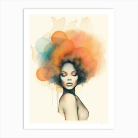 Retro Watercolour Afro Portrait 2 Art Print