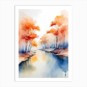 Watercolor Of Autumn Trees 3 Art Print