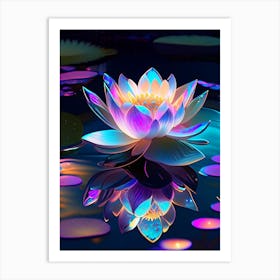 Blooming Lotus Flower In Pond Holographic 2 Art Print