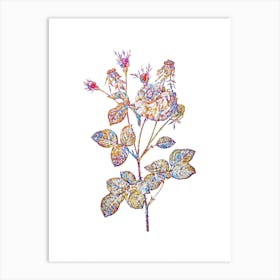 Stained Glass Pink Agatha Rose Mosaic Botanical Illustration on White Art Print