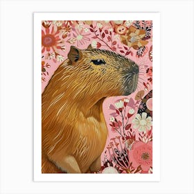 Floral Animal Painting Capybara 2 Art Print