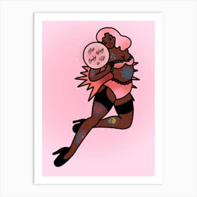 The Only Way Is Up Pink Haired Black Pin Up Art Print
