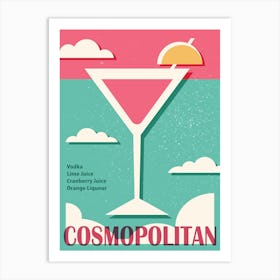 Cosmopolitan alcohol poster, Cocktail art, Retro 70s Art Print