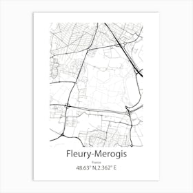 Fleury Merogis,France Minimalist Map Art Print