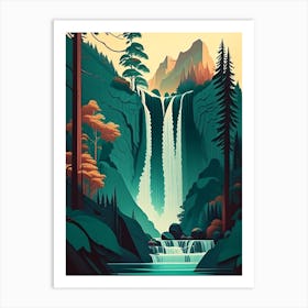 Waterfalls In Forest Water Landscapes Waterscape Retro Illustration 1 Art Print