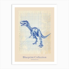 Deinonychus Dinosaur Blue Print Sketch 1 Poster Art Print