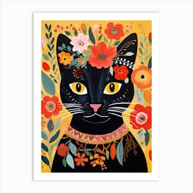 Black Cat With A Flower Crown Painting Matisse Style 3 Art Print