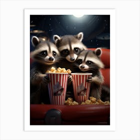 Cartoon Tres Marias Raccoon Eating Popcorn At The Cinema 2 Art Print