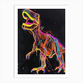 Neon Dinosaur Scribble Art Print
