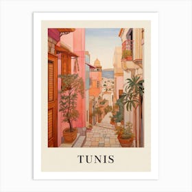 Tunis Tunisia 1 Vintage Pink Travel Illustration Poster Art Print