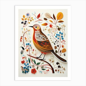 Scandinavian Bird Illustration Hermit Thrush 3 Art Print
