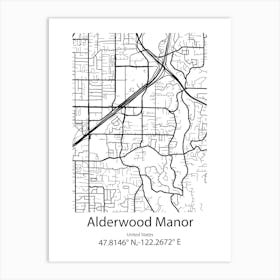 Alderwood Manor,United States Minimalist Map Art Print