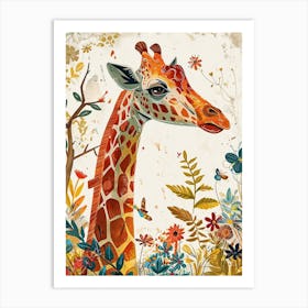 Sweet Patterned Illustration Of A Giraffe Art Print