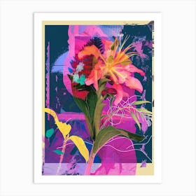 Lobelia 2 Neon Flower Collage Art Print