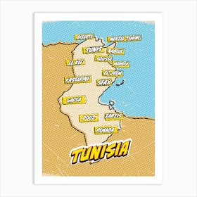 Vintage Pop Art Map Of Tunisia Art Print