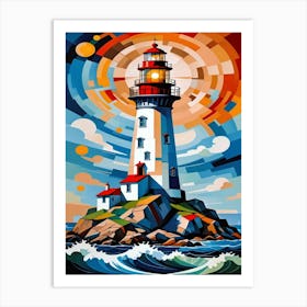 Lighthouse Cubism Abstract Art Print