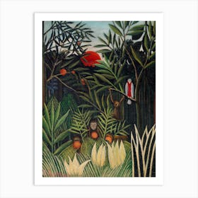 Monkeys And Parrot In The Virgin Forest, Henri Rousseau  Art Print