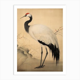 Crane Bird on Beige Art Print