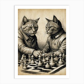 Two Cats Playing Chess 1 Art Print