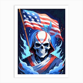American Flag Floral Face Evil Death Skull (32) Art Print