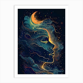 Moon And Stars Art Print