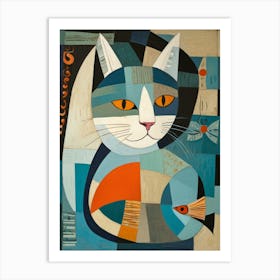 Cat With Fish Art Print