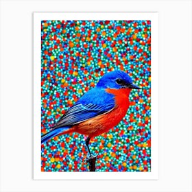 Eastern Bluebird 2 Yayoi Kusama Style Illustration Bird Art Print