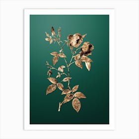 Gold Botanical Velvet China Rose on Dark Spring Green n.2117 Art Print