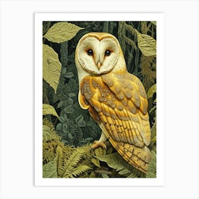 Barn Owl Relief Illustration 4 Art Print