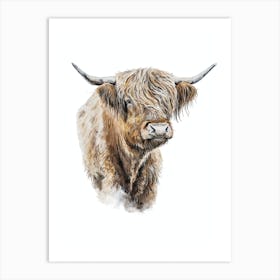 Beautiful Highland Cow Watercolor Painting Portrait Art Print
