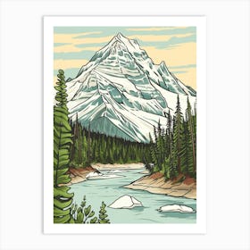 Mount Robson Canada Color Line Drawing (6) Art Print