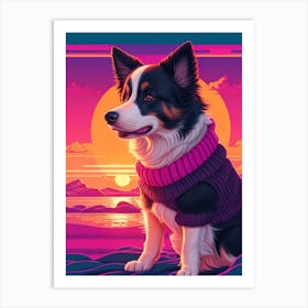 Border Collie Dog Sunset Art Print