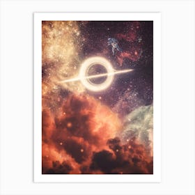 Black Hole Orange Clouds And Stars Art Print