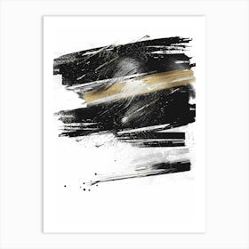 Black And Gold Brush Strokes 15 Art Print