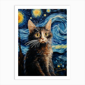 Starry Night Cat 2 Art Print