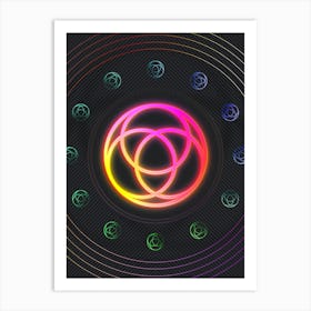 Neon Geometric Glyph in Pink and Yellow Circle Array on Black n.0200 Art Print