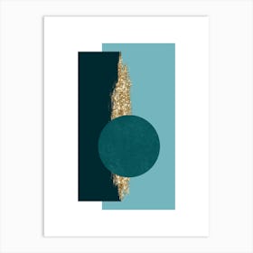 Dark Teal and Gold Geometric Block Art Print Art Print
