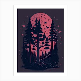 A Fantasy Forest At Night In Red Theme 18 Art Print