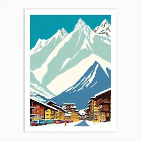 Zermatt, Switzerland Midcentury Vintage Skiing Poster Art Print