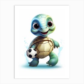 Baby Turtle Playing Football 1 Art Print
