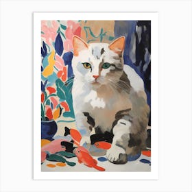 Cat With Fishes Art Print