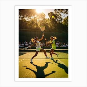 Tennis Match Captured In Natural Light Dynamic Action Shot Players Poised Mid Strike Sun Casting (3) Art Print