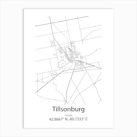 Tillsonburg,Canada Minimalist Map Art Print