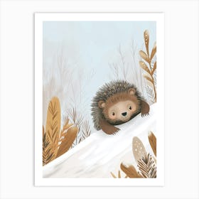Sloth Bear Cub Sliding Down A Snowy Hill Storybook Illustration 3 Art Print