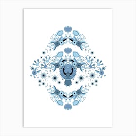 Rhinoceros Beetle, Blue Version On White Background Art Print