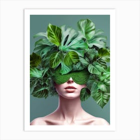 Green Leaves On Her Head plant lover Art Print
