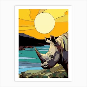 Geometric Rhino Sun Illustration 2 Art Print