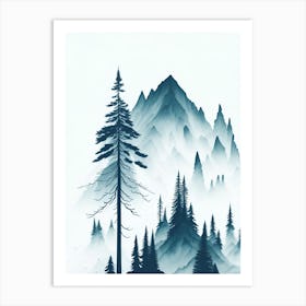 Mountain And Forest In Minimalist Watercolor Vertical Composition 311 Art Print