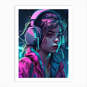 Girl With Headphones 4 Art Print