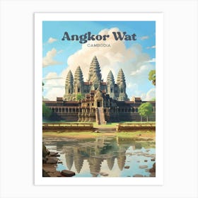 Angkor Wat Temple Cambodia Travel Illustration Art Print